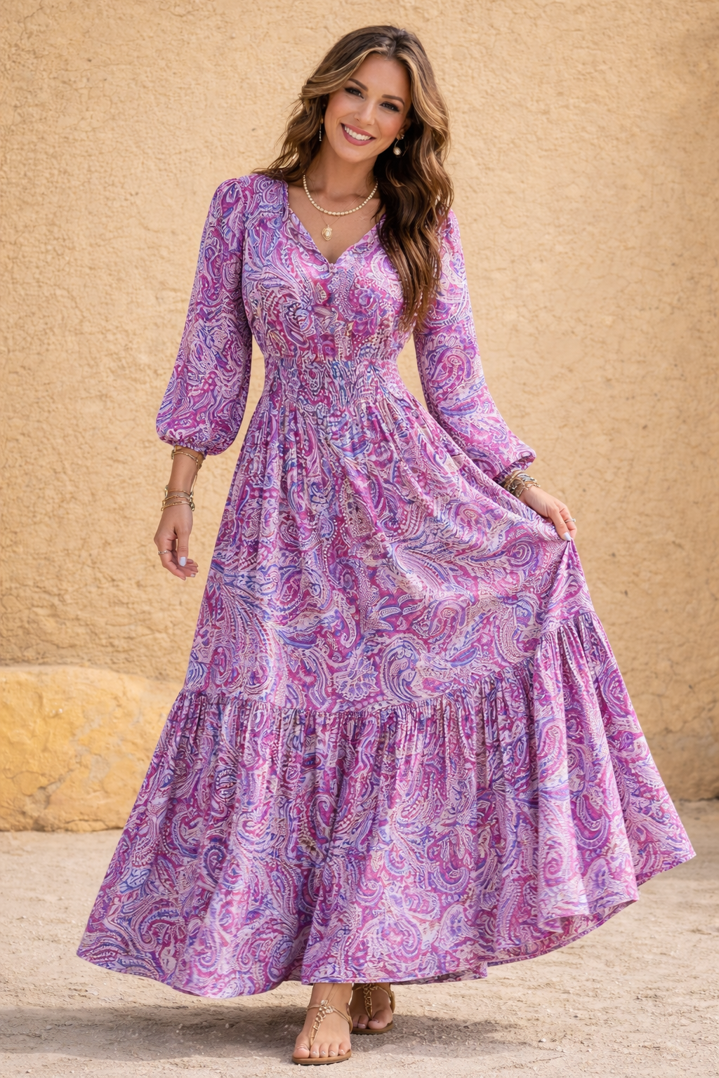Vestito Floreale Scollo V Coulisse
